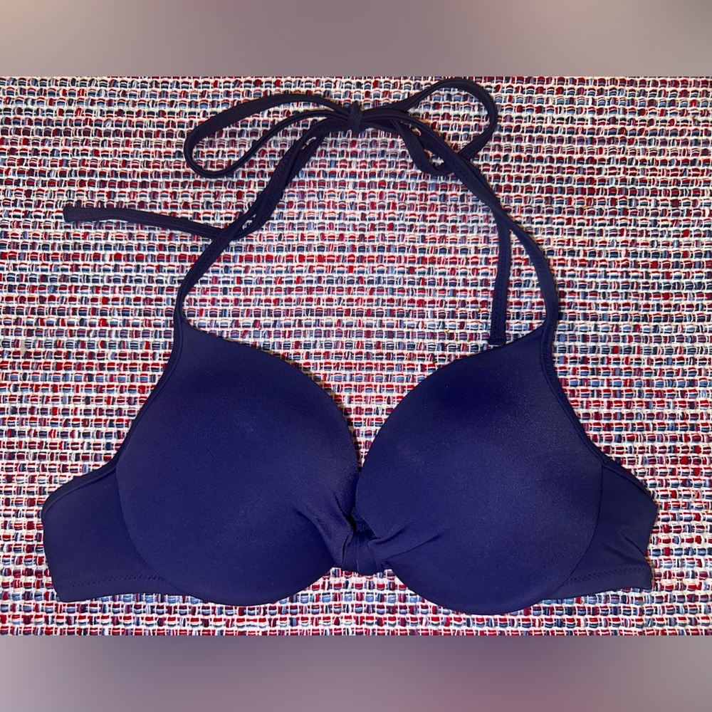 NEW Victoria's Secret PINK Navy Twist Front Halter Swimsuit Bikini Top XS NWOT